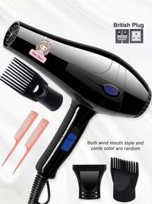 1pc Bunny Girl UV Printing UK Plug Hair Dryer, Includes Nylon Shockproof Housing, High Power One-Key Control Hair Dryer, Random Color Comb & Air Outlet Nozzle - UK Plug(220-240V) - View 3
