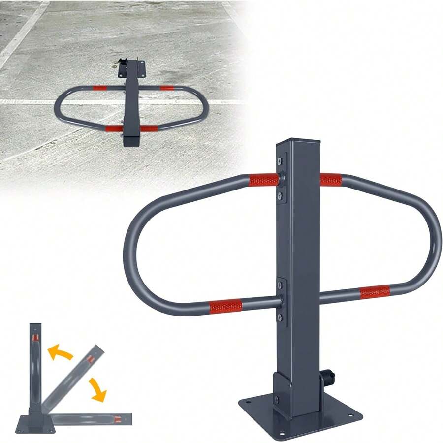 YARDIN Barriera da parcheggio pieghevole in ferro Barriera da parcheggio pieghevole con chiave per proteggere posti auto privati o ingressi con segnaletica rifrangente da applicare - 1 pezzo - Visualizzare 1