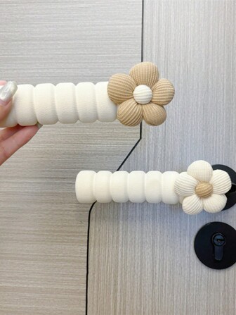 1/2 件花朵图案门把手盖，柔软温暖的保护套，适合左手和右手，家用防静电门锁盖