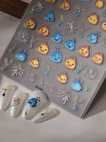 1 张激光 Casifa Flames Hal's Heart Demon 美甲贴纸 5D 浮雕粘性滑块 DIY 指甲油美甲贴纸贴花