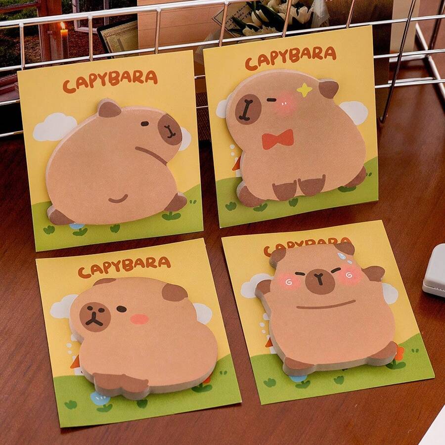 4 Pcs Mixed Design Kawaii Capybara Animals N Times Memo Pad Sticky Notes Memo Notebook Decoration Stationery School Office Supplies - Multicolor - View 1