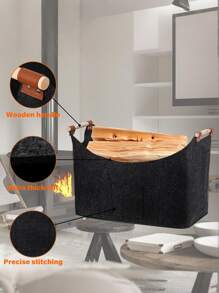 1 Pc Large Capacity Felt Storage Basket With Handle, Foldable Vintage Style Firewood And Newspaper Organizer For Fireplace, Multipurpose Storage Basket, For Firewood, Shopping, Wood, And Newspaper Storage,Plastic Basket,Toy Basket,House Decor,Table Decor,Home Decor Items,Room Decor,Bedroom Decor,Gifts