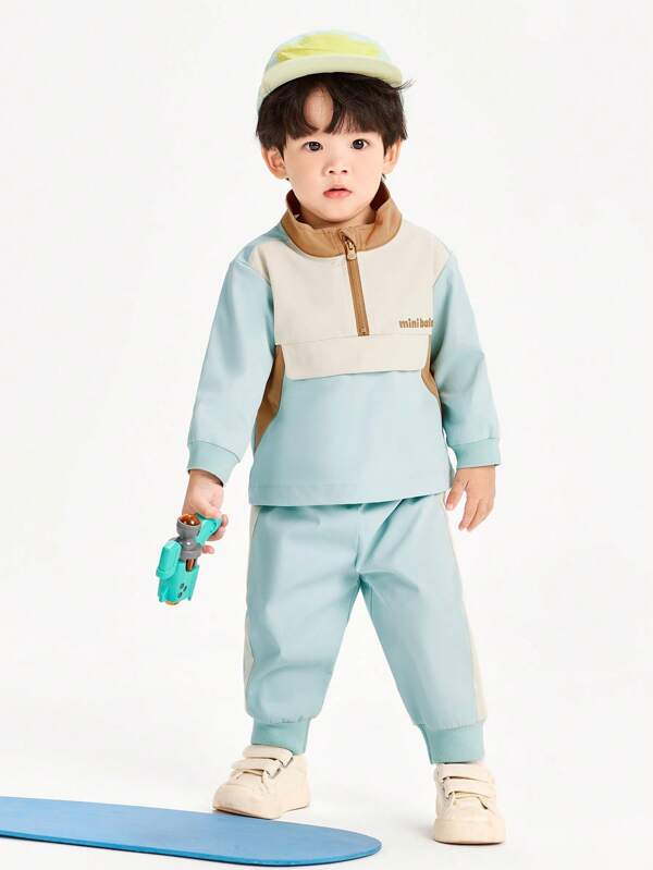 mini bala Kinder Outdoor Trainingsanzug, Farbblock Langarm-Sportset