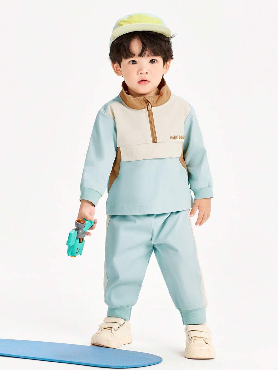 mini bala 儿童户外运动服，拼色长袖运动套装