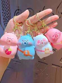 1 pièce Porte-clés suspenseur de sac à dos avec dispositif de soufflage de bulles, porte-clés de couple en forme de cochon mignon, petit cadeau