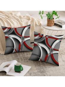 2 pièces Housse de coussin décorative en polyfleece à motif géométrique moderne