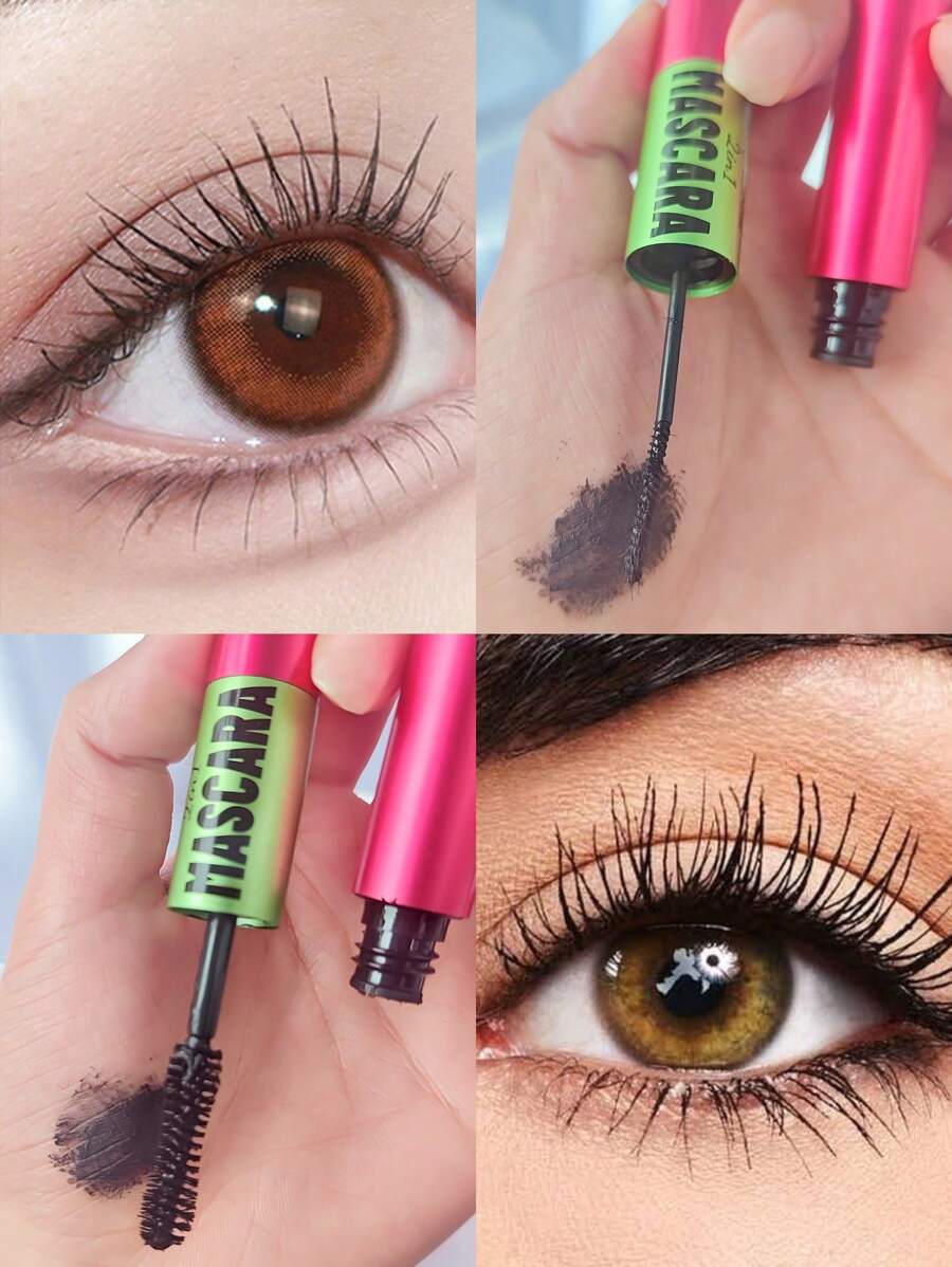 Rímel negro 2 en 1 de doble cabezal para pestañas gruesas y estilizadas, diseño de doble cara de moda, resistente a manchas, maquillaje de ojos para mujeres - Negro - Ver 1