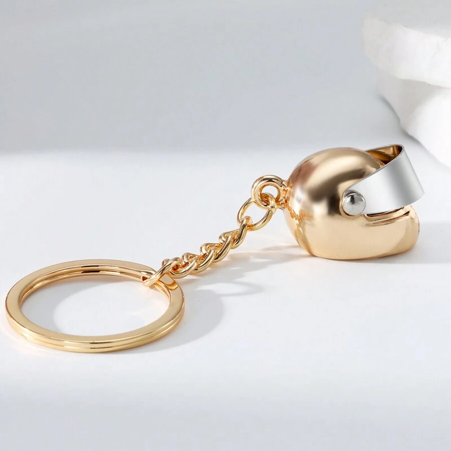 1 pieza Llavero de casco de moto creativo para hombres, llavero de casco 3D realista y genial, regalo pequeño para club de motociclistas, llavero de coche, regalo para amigos, novio, accesorios de coche, adorno de mochila escolar - Dorado - Ver 1