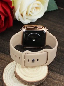 Tương thích với bộ dây đeo và vỏ đồng hồ Apple Bộ kết hợp thời trang, thể thao, mềm mại và thoải mái Khóa đinh tán Dây đeo silicon + Vỏ máy tính chống rơi và chống trầy xước đính đá sáng bóng có tích hợp màng kính cường lực Tương thích với Apple Watch 38/40/41/42/44/45/46/49mm Vỏ dây đeo thay thế Tương thích với Apple Watch Series Ultra/11/10/9/8/7/6/5/4/3/Se dành cho nữ - Màu trà sữa + vỏ vàng hồng - Xem 5