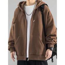 Sweatshirt Open Blouse With Zipper And Hood Cold Winter Plain Coat - Marrón - Ver 1