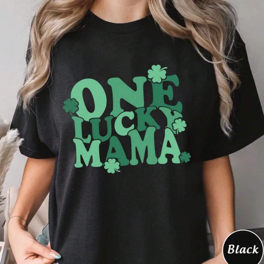 One Lucky Mama Shirt, Womens St Patricks Day T-Shirts, St. Patrick's Shirts, Irish Tees, Lucky Mom Shirt, St. Patricks Day Shirts For Mom - Black - View 1
