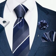 AlanKing 4 件套男士时尚提花佩斯利花纹花卉领带口袋巾和袖扣别针套装适合婚礼派对男士领带 - 混色 - 查看 8