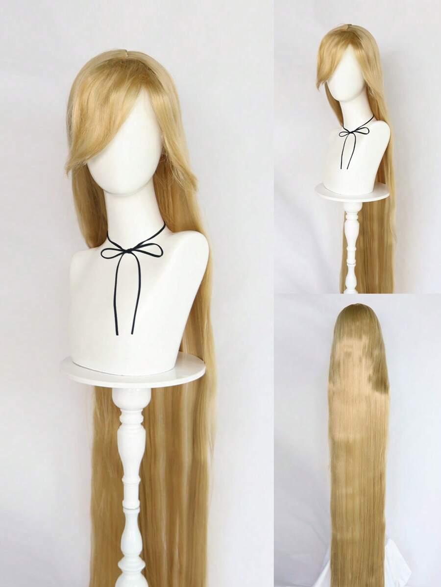 Peluca larga recta de princesa rubia con flequillo, fibra sintética sin pegamento de 60 pulgadas, peluca de princesa para mujeres, cosplay anime, uso diario, fiestas de San Valentín y Halloween, escuela, carnaval, conciertos, vacaciones, fotografía, Comic Con, exposiciones, regalos de Acción de Gracias, decoraciones navideñas