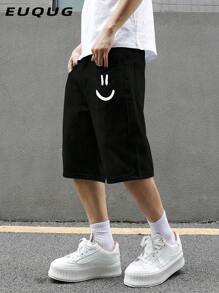 Męskie, casualowe, jeansowe szorty z nadrukiem Smiling Face