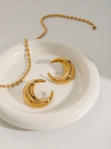 Uworld 1 对时尚简约女士月亮耳环日常风格金耳环 18K 镀金不锈钢高品质耳环适合日常节日派对节日等。 - 月亮 - 查看 6