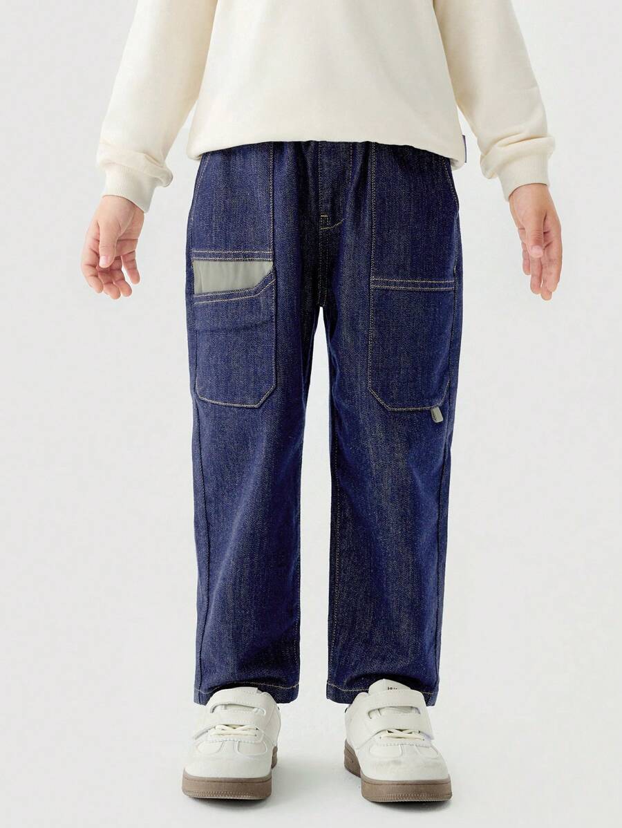 mini bala Tween Boys Tapered Jeans, Soft And Spring Wear - Denim Dark Blue - View 1