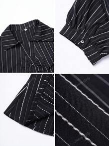 Chemise slim à manches courtes avec boutons devant et imprimé rayé, style collégial Y2K d'été pour femme diplômée
