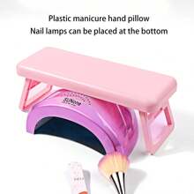 可折叠美甲扶手，美甲师专用手托，马卡龙美甲手托架，便携式亚克力手托，美甲枕扶手，可折叠加高美甲灯塑料手枕，简约风格手枕，轻奢手枕工具架，美甲沙龙专用腕托支架（粉色）
