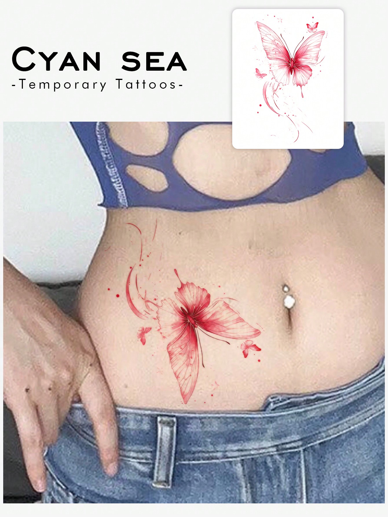 Red butterfly tattoo sticker