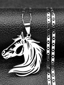 Horse Pendant Necklace For Women Men Stainless Steel Animal Running Horse Accessories Necklace - Necklace - View 5