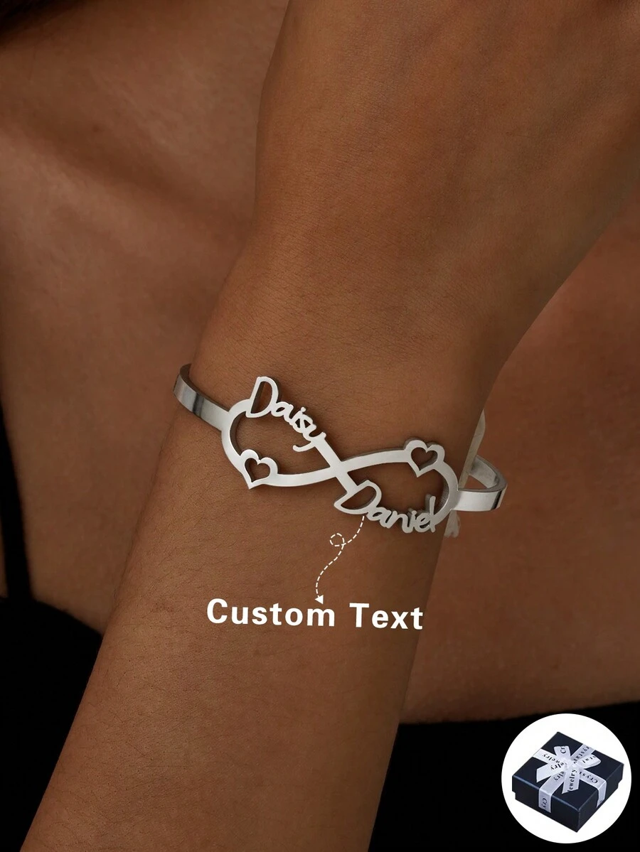 Personalized Couple Name Adjustable Stainless Steel Bracelets, 2pcs Custom Engraved Bracelets, Ideal Gifts For Valentine's Day, Anniversary, Wedding, Everyday Wear, Fashionable, Vintage, Minimalist, Unisex, Customized, Unique