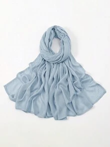 2pcs/1pc Wide-Brim Chiffon Scarf For Women, Fashionable Breathable Long Scarf, Muslim Hijab Headscarf, Suitable For Daily Comfortable And Versatile Wear