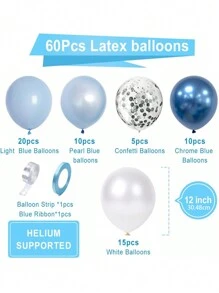 Zestaw niebieskich i białych balonów, 60/120 szt. 12-calowe metaliczne chromowane niebieskie balony Perłowe niebieskie balony Jasnoniebieskie balony Niebieskie i białe balony na baby shower, urodziny, wieczór panieński, dekoracje weselne