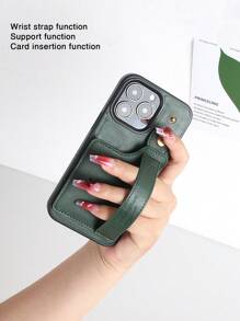 Green 1pc Fashion & Elegant PU Leather Phone Case With Card Slot, Wrist Strap, Stand Feature Compatible With Apple IPhone 16, 15, 14, 13, 12 Pro Max Plus