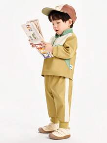 mini bala Kids' Outdoor Tracksuit, Colorblock Long-Sleeve Sports Set - Yellow Green - View 4