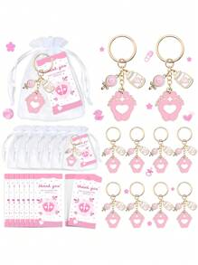 Set de 36/18/6 llaveros con huella de pie rosa, que incluye llavero, bolsa de malla y tarjeta de agradecimiento, para regalo de despedida de soltera/ducha, regalo para futura mamá, regalos para fiestas de boda, regalos navideños, decoración de fiesta de cumpleaños, regalos de despedida de soltera, regalos para invitados