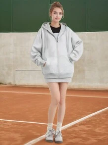 Women's Fashion Zipper Hoodie Jacket - Casual Sports Suit With Kangaroo Pockets, Adjustable Drawstring Wind Hat Jacket, Suitable For Daily Casual Wear, Outdoor Activities, Women's Clothing