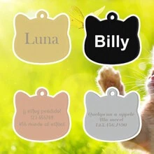 Customizable 10 Font Options, 4 Color Choices, Personalized Pet Name And Contact Information Tag, Stainless Steel Anti-Lost Name Plate For Cats And Dogs - Multicolor - View 7