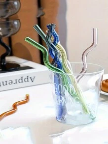 5pcs Wavy Glass Straws With 1 Cleaning Brush,Reusable Colorful Glass Straws,With 1 Cleaning Brush,Party Straws,Heat Resistant,Very Suitable For Slush, Tea, Coffee,Juice And Cocktails, Holiday Party Wedding Cocktail Bar Beach, Kitchen Utensils, Party Supplies, 20cm/7.8inch, For Outdoor, Camping