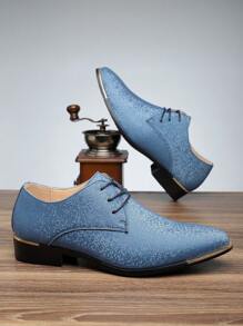 Men's Sleek Derby Shoes - Comfortable, Non-Slip Lace-Up Dress Shoes With Durable Soft Sole For Business & Casual Wear - 藍色 - 查看 3