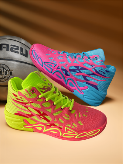 Spring Basketball Shoes Men, Retro Color-Blocking Anti-Slip Shock Absorption Sports Sneakers, Breathable Streetwear Mid-Top Short Boots, Casual Student Training Running Shoes