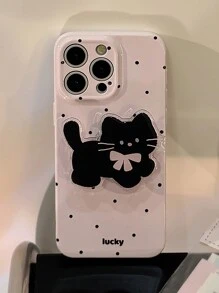 GUCADI 1 件紫色波尔卡圆点 + 粉色蝴蝶结黑猫保护手机壳适用于 16/15/14/13/12/11 系列防水防震防摔防刮 - 彩色 - 查看 6