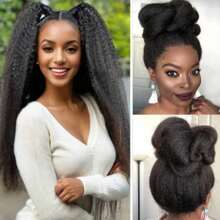 Natural Black Kinky Straight Lace Front Wig For Women 250 Density Pre-Plucked Transparent 13x4 HD Lace Closure Wig With Natural Hairline Human Hair For Valentine's Day Use