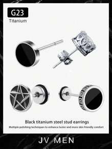 新款男士优雅钛钢耳环，深色简约个性化耳环，男士配饰 - 黑色 - 查看 13