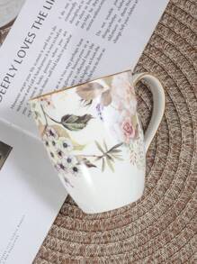 1 pieza Taza de cerámica con elegante diseño de rosa blanca y azul, apta para uso doméstico, club, cafetería - Multicolor - Ver 6