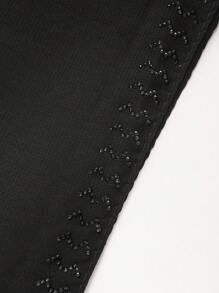1pc Women's Black Rhinestone Embellished Chiffon Scarf/Neck Wrap, Multifunctional