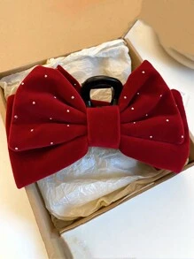 topshiny 1pc Women's Solid Color Velvet Rhinestone Extra Large Double Layer Bow Hair Claw Clip, Suitable For Party, Ball, Event, And Daily Wear, Autumn/Winter Hair Clips Hair Jaw Clip Hair Clamps Hair Clutch Hair Catcher Clip, Autumn, Bow Accessories, School Stuff, College