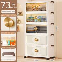 5/4/3/2/1 Layer Foldable Multi-Layer Storage Box, Bedroom Clothes, Double-Door Storage Cabinet, Cream-Colored, For Living Room, Books, Snacks, Folding Cabinet - Color Mixing - View 13