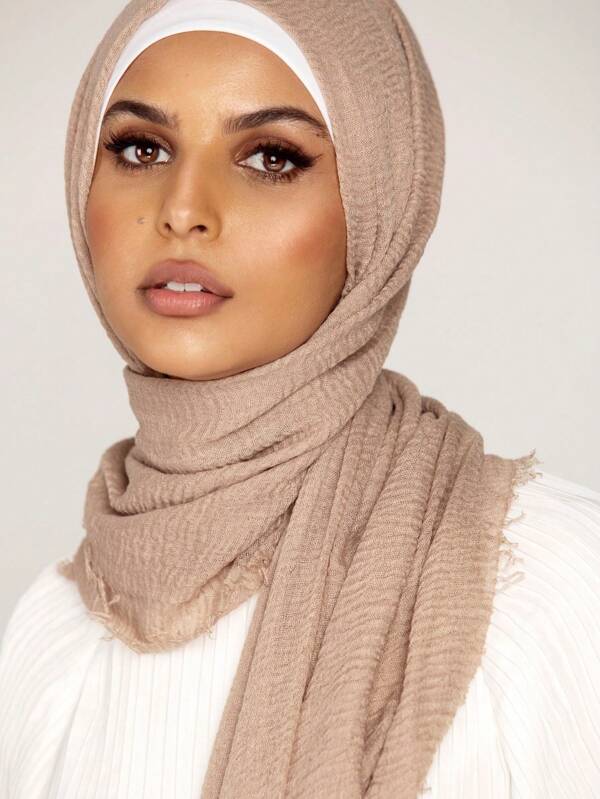 1 pieza Pañuelo plisado liso para mujer, ropa velada con hiyab básico de unicolor clásico