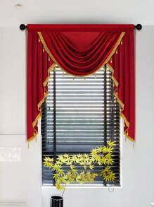 1 pieza Cortina de unicolor, estilo europeo, con borde con cuentas de lujo, cortina corta y ondulada, apta para decorar salas de estar, dormitorios, ventanas y puertas de la cocina