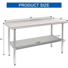 Stainless Steel Table Prep & Work Table 24 X 60 Inches Heavy Duty Commercial With Undershelf And Backsplash For Restaurant Kitchen Home And Hotel - Stainless Steel - View 4
