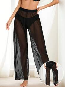 时尚性感纯色透视松紧腰女式沙滩短裤