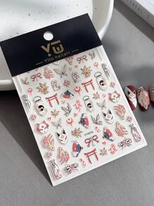 Pegatinas de arte de uñas con diseño de graffiti japonés, con diseños en relieve de mariposa y zorro rojo, con respaldo adhesivo, para salones de uñas y uso personal - Multicolor - Ver 5
