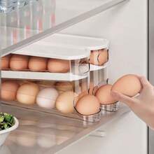 1pc 2-Layer Egg Storage Box, Transparent Plastic Egg Holder, Suitable For Refrigerator Food Storage And Preservation, For Easter Day, Egg Storage Trays