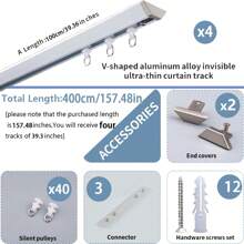 1 Set Of Aluminum V-Shaped Invisible Ultra-Thin Curtain Track - Adjustable Spliced Shower Curtain Track, Ceiling Or Wall-Mounted Curtain Sliding Monorail, Silent Sliding, Suitable For Home And Bathroom (Color: Black, White) Home Bathroom Decor Fall Decor Bathroom Accessories Back To School