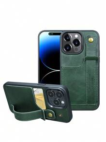 Green 1pc Fashion & Elegant PU Leather Phone Case With Card Slot, Wrist Strap, Stand Feature Compatible With Apple IPhone 16, 15, 14, 13, 12 Pro Max Plus